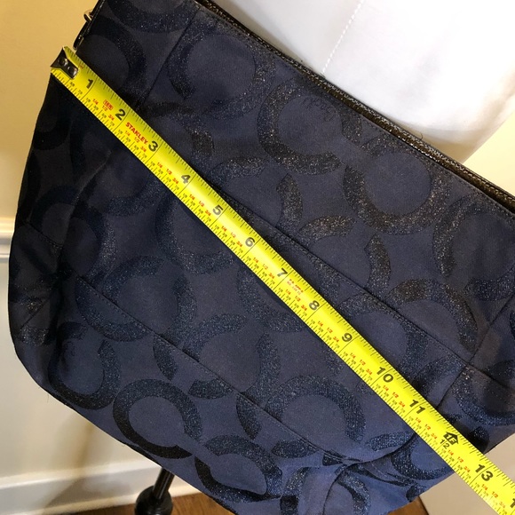 COACH Navy Blue Glitter Signature C Silver Braided Shoulder Bag w Blue Interior - Picture 13 of 14